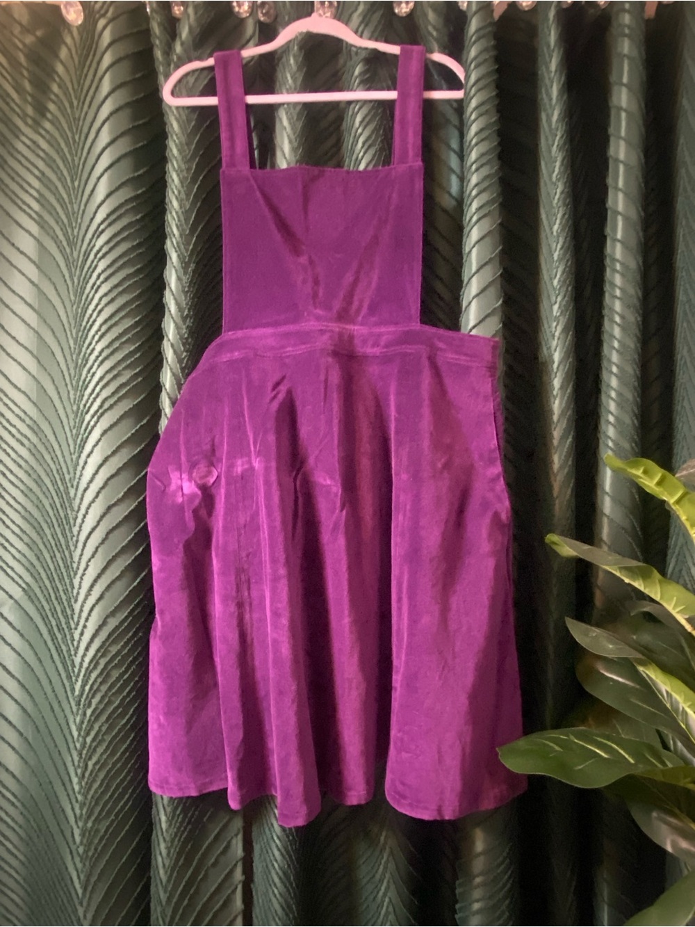 Vibrant Purple Velvet Pinafore Dress